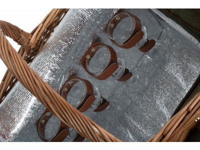 Basket, ELEGANT 4 PERSON GREEN TWEED HAMPER