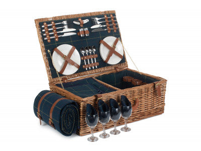Basket, 4 PERSON BLUE TWEED HAMPER