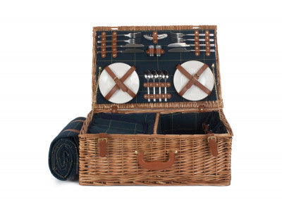 Basket, 4 PERSON BLUE TWEED HAMPER
