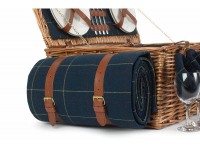 Basket, 4 PERSON BLUE TWEED HAMPER