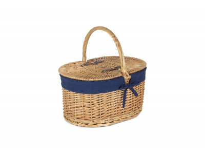Basket, OVAL LIDDED HAMPER with NAVY BLUE LINING