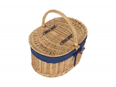 Basket, OVAL LIDDED HAMPER with NAVY BLUE LINING