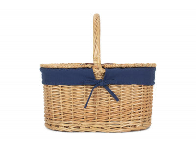 Basket, OVAL LIDDED HAMPER with NAVY BLUE LINING