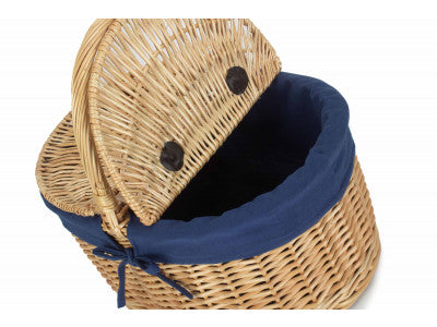 Basket, OVAL LIDDED HAMPER with NAVY BLUE LINING