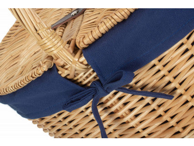 Basket, OVAL LIDDED HAMPER with NAVY BLUE LINING