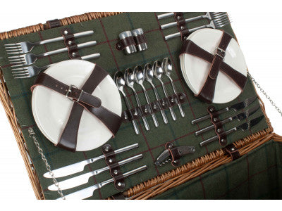 Basket, ROPE HANDLED GREEN TWEED 6 PERSON HAMPER