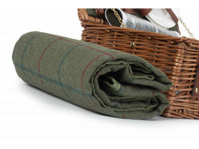 Basket, 2 PERSON GREEN TWEED CLASSIC PICNIC HAMPER