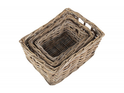 Basket, Set of 3 RECTANGULAR GREY RATTAN STORAGE BASKET