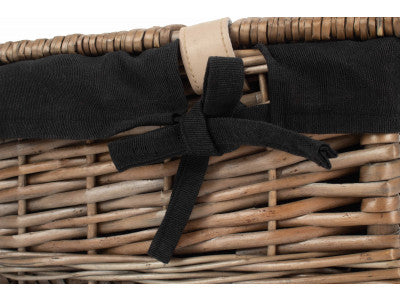 "Basket, 14" ANTIQUE WASH SPLIT WILLOW HAMPER with BLACK LINING"
