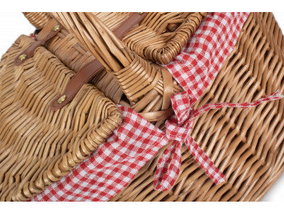 Basket, LIGHT STEAMED OVAL LIDDED HAMPER with RED & WHITE CHECKED LINING