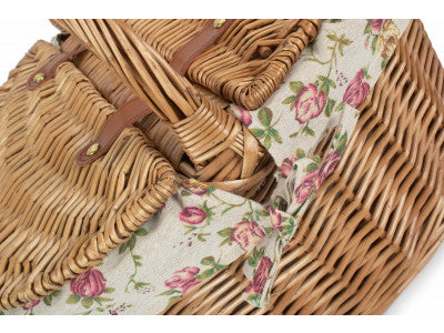 Basket, LIGHT STEAMED OVAL LIDDED HAMPER with GARDEN ROSE LINING