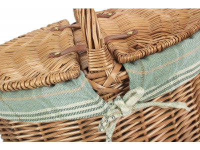 Basket, LIGHT STEAMED OVAL LIDDED HAMPER with CREAM TARTAN LINING