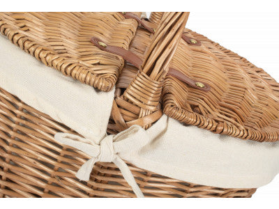 Basket, LIGHT STEAMED OVAL LIDDED HAMPER with WHITE LINING