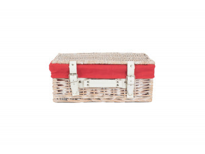 "Basket, 14" WHITE HAMPER with RED LINING"