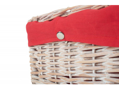 "Basket, 14" WHITE HAMPER with RED LINING"