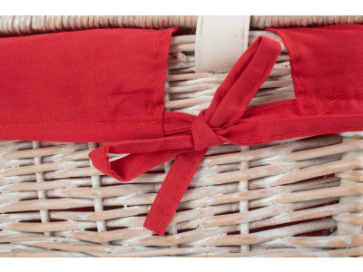 "Basket, 14" WHITE HAMPER with RED LINING"