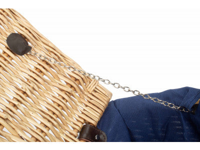 "Basket, 16" BUFF HAMPER with NAVY BLUE LINING"