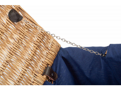 "Basket, 18" BUFF HAMPER with NAVY BLUE LINING"