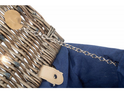 "Basket, 14" ANTIQUE WASH HAMPER with NAVY BLUE LINING"