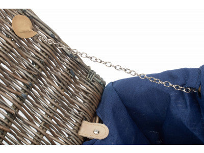 "Basket, 16" ANTIQUE WASH HAMPER with NAVY BLUE LINING"