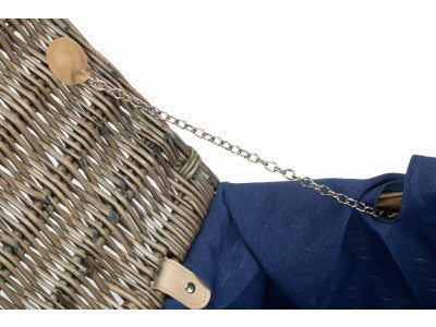 "Basket, 18" ANTIQUE WASH HAMPER with NAVY BLUE LINING"