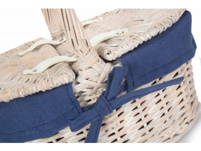Basket, CHILD'S WHITE WASH LIDDED HAMPER with NAVY BLUE LINING