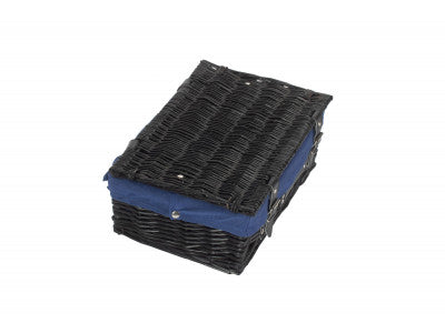 "Basket, 14" BLACK HAMPER with NAVY BLUE LINING"
