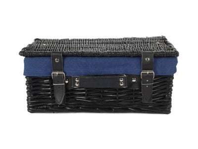 "Basket, 14" BLACK HAMPER with NAVY BLUE LINING"