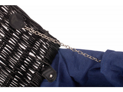 "Basket, 14" BLACK HAMPER with NAVY BLUE LINING"