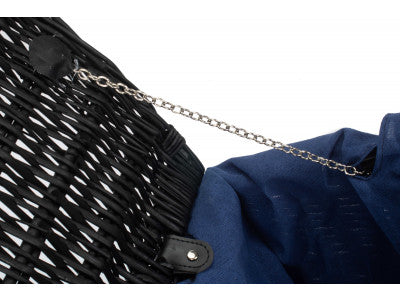 "Basket, 18" BLACK HAMPER with NAVY BLUE LINING"