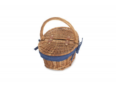 Basket, CHILDS LIGHT STEAMED FINISH OVAL PICNIC BASKET with NAVY BLUE LINING