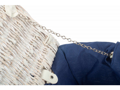 "Basket, 16" WHITE HAMPER with NAVY BLUE LINING"