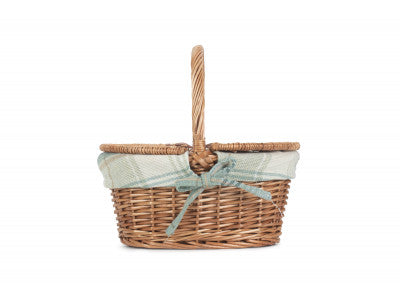 Basket, CHILDS LIGHT STEAMED FINISH OVAL PICNIC BASKET with CREAM TARTAN LINING