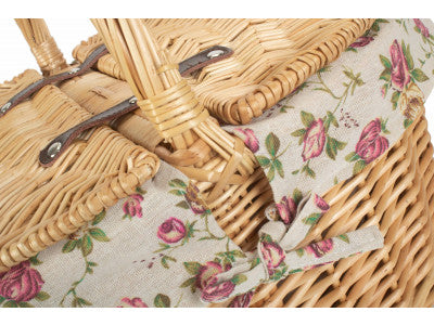 Basket, BUFF OVAL PICNIC BASKET with GARDEN ROSE LINING