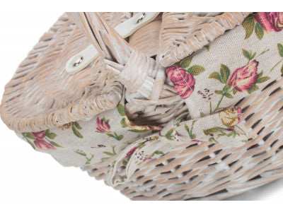 Basket, CHILD'S WHITE WASH LIDDED HAMPER with GARDEN ROSE LINING