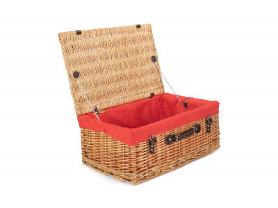 "Basket, 22" BUFF HAMPER with RED LINING"