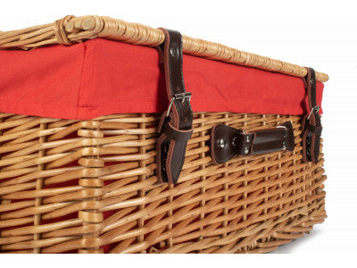 "Basket, 22" BUFF HAMPER with RED LINING"
