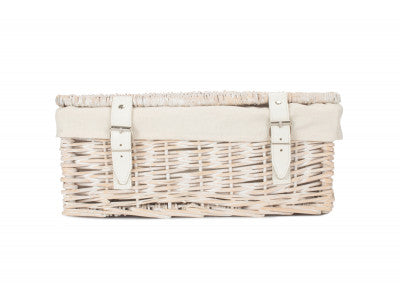 Basket, 14 inch EMPTY WICKER HAMPER BASKET - WHITE WASH - WHITE LINING