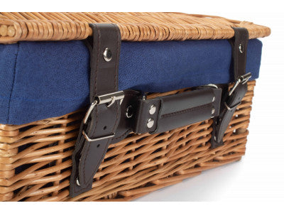 "Basket, 14" DOUBLE STEAMED HAMPER with NAVY BLUE LINING"