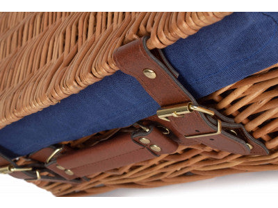 "Basket, 14" LIGHT STEAMED HAMPER with NAVY BLUE LINING"