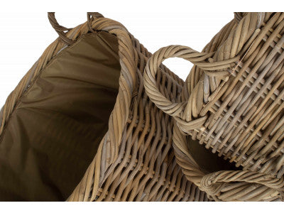 Basket, Set of 3 OVAL RATTAN STORAGE / LOG BASKET with CORDURA LINING