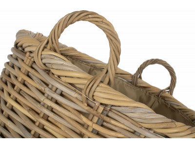 Basket, SIZE 3 OVAL RATTAN STORAGE/LOG BASKET with CORDURA LINING
