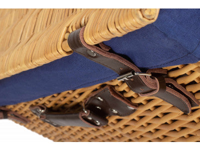 "Basket, 24" BUFF HAMPER with NAVY BLUE LINING"