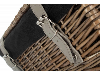 Basket, 14 inch EMPTY WICKER HAMPER BASKET - ANTIQUE WASH - BLACK LINING