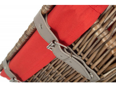 Basket, 14 inch EMPTY WICKER HAMPER BASKET - ANTIQUE WASH - RED LINING