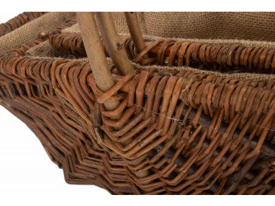 Basket, Set of 3 RECTANGULAR UNPEELED WILLOW GARDEN TRUG with HESSIAN LINING