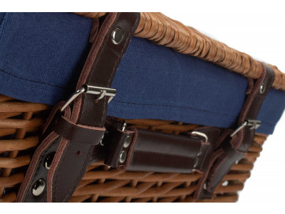 "Basket, 16" DOUBLE STEAMED HAMPER with NAVY BLUE LINING"
