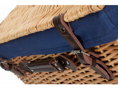 "Basket, 20" BUFF HAMPER with NAVY BLUE LINING"