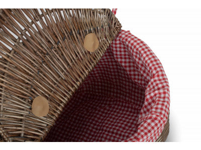 Basket, ANTIQUE WASH FINISH OVAL PICNIC with RED & WHITE CHECKED LINING