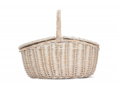 Basket, WHITE WASH FINISH OVAL PICNIC - UNLINED